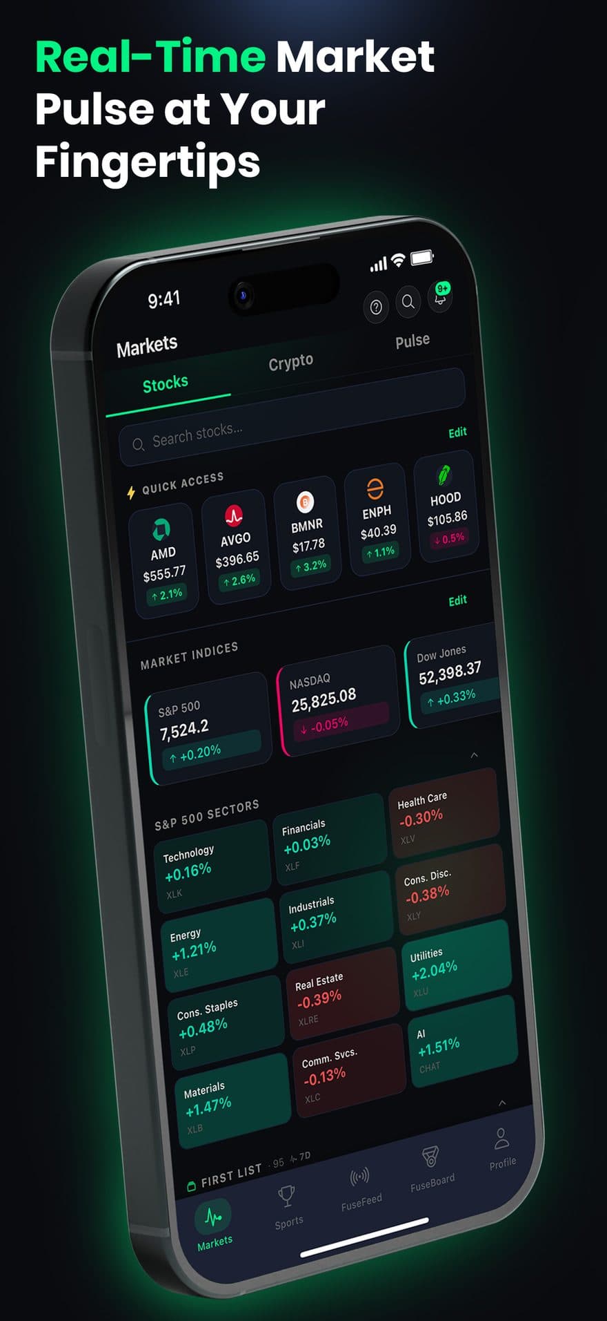 Nexfuse: Real-time market pulse: indices, sectors and watchlists